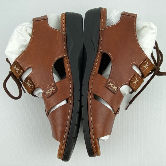 Rieker Sandals Brown Leather Sz 37 - Sz 6 Open Toed Lace Up Ankle Strap - Picture 4 of 11